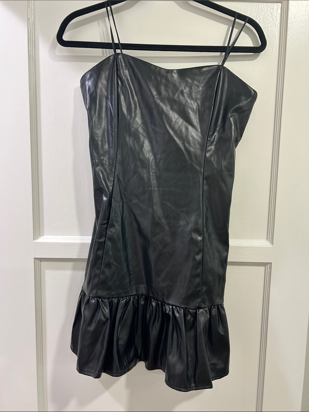 Black Faux Leather Slip Dress with Sleek Finish
